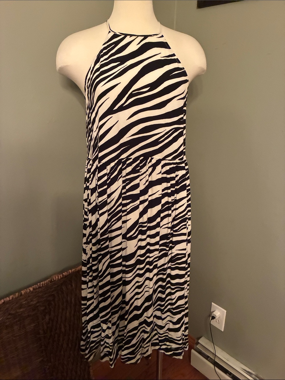 Abound Black and White Zebra Halter Midi Dress